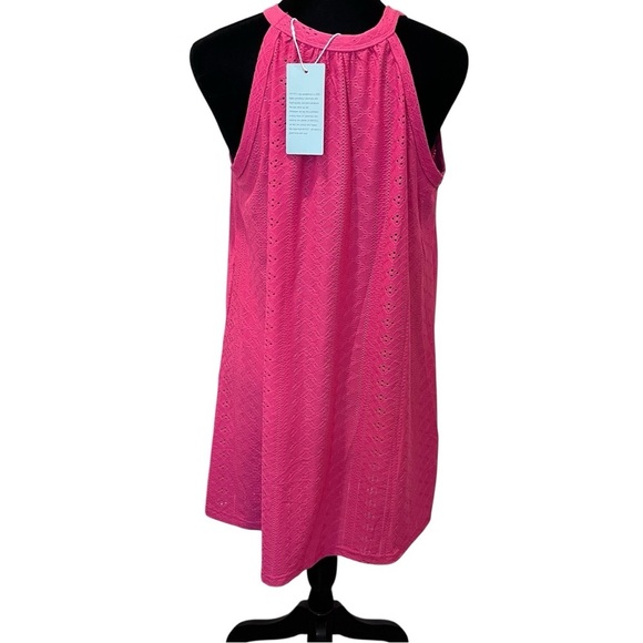 🧁y2k hot pink eyelet halter flowy dress beach cover up cocktail dinner date - Picture 3 of 10